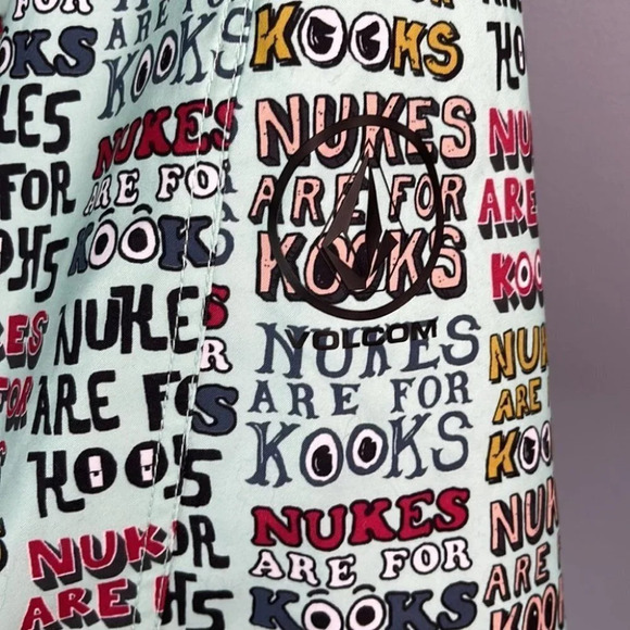 VOLCOM Hybrid Mens Green Graphic Print Board Shorts Cinch Fly Pocket Size 34 - Picture 4 of 11